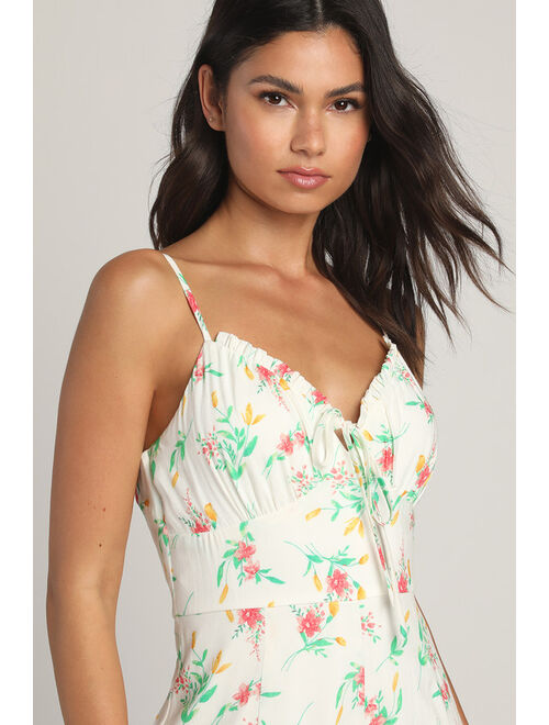 Lulus Day Out Together White Multi Floral Print Sleeveless Romper