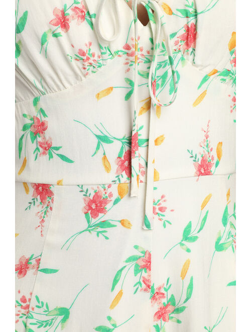 Lulus Day Out Together White Multi Floral Print Sleeveless Romper