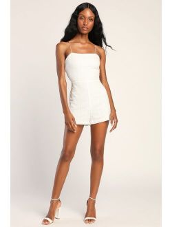 Fun and Playful White Eyelet Lace Sleeveless Tie-Back Romper