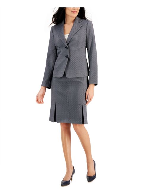 Le Suit Printed Notch-Collar Pleated Skirt Suit, Regular & Petite