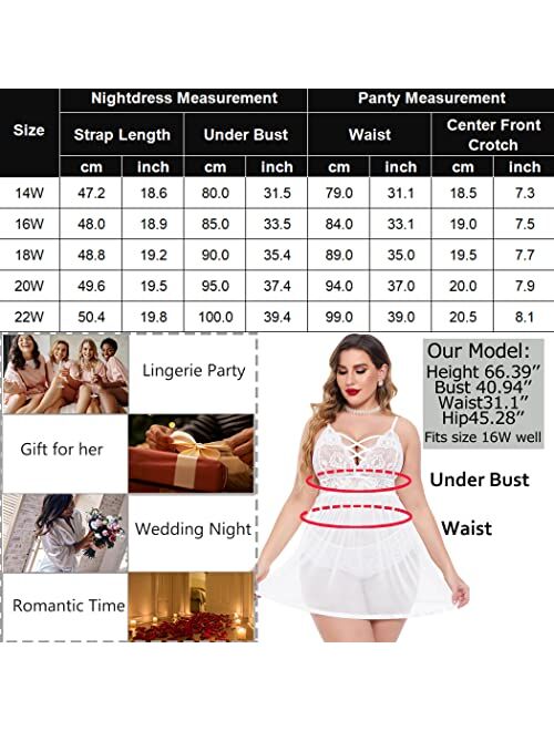 Avidlove Women Plus Size Lingerie Lace Babydoll Dress Mesh Chemise Exotic Sleepwear Sexy Negligee