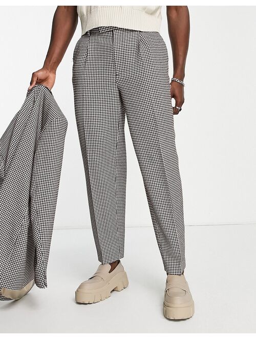 ASOS DESIGN oversized tapered suit pants in brown houndstooth
