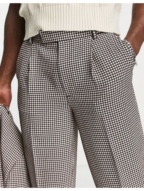ASOS DESIGN oversized tapered suit pants in brown houndstooth