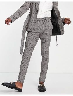 skinny suit pants in jacquard geo in black