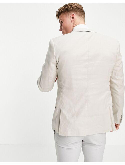 ASOS DESIGN Wedding super skinny suit jacket in stone linen mix