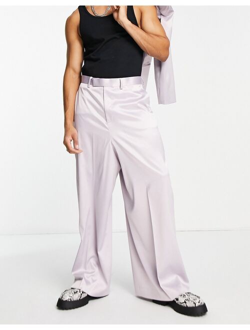 ASOS DESIGN extreme wide leg suit pants in lilac satin