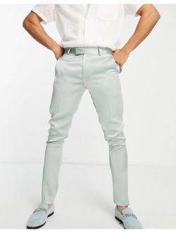 skinny high shine suit pants in sage green