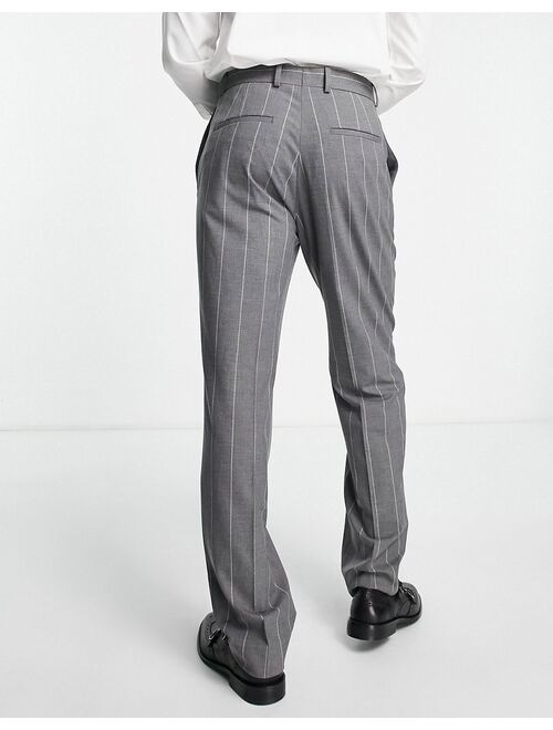 River Island wide leg stripe suit pants in gray