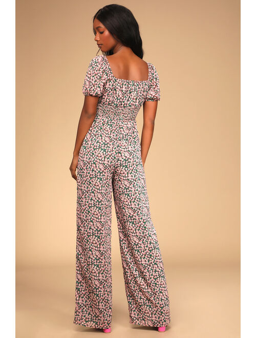Lulus Suited for Sunshine Green and Pink Floral Print Jumpsuit