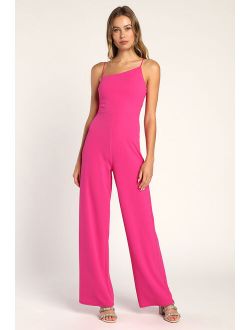 Posh Partier Hot Pink Asymmetrical Wide-Leg Jumpsuit