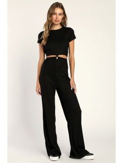 Got that Style Black Ribbed Knit Cutout Backless Jumpsuit