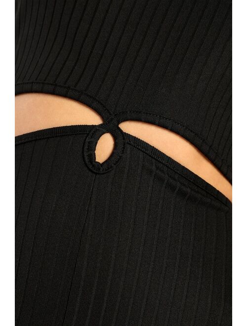 Lulus Got that Style Black Ribbed Knit Cutout Backless Jumpsuit