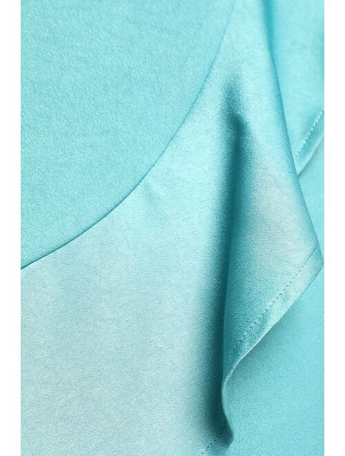 Lulus Cutout All Night Teal Blue Satin Cutout Sleeveless Skort Romper