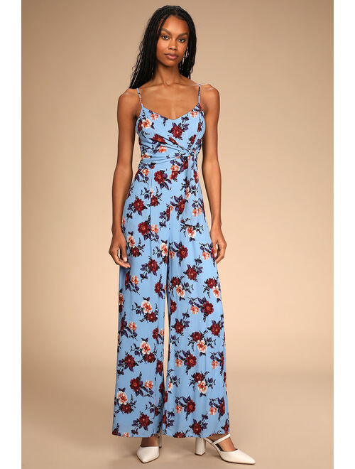 Lulus Day in Paradise Periwinkle Floral Print Tie-Front Jumpsuit