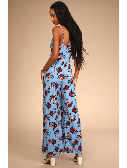 Lulus Day in Paradise Periwinkle Floral Print Tie-Front Jumpsuit