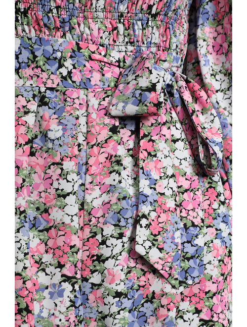 Lulus Blooming for You Pink Floral Print Smocked Long Sleeve Romper