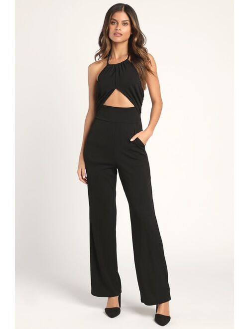 4TH & RECKLESS Aisling Black Halter Backless Cutout Jumpsuit
