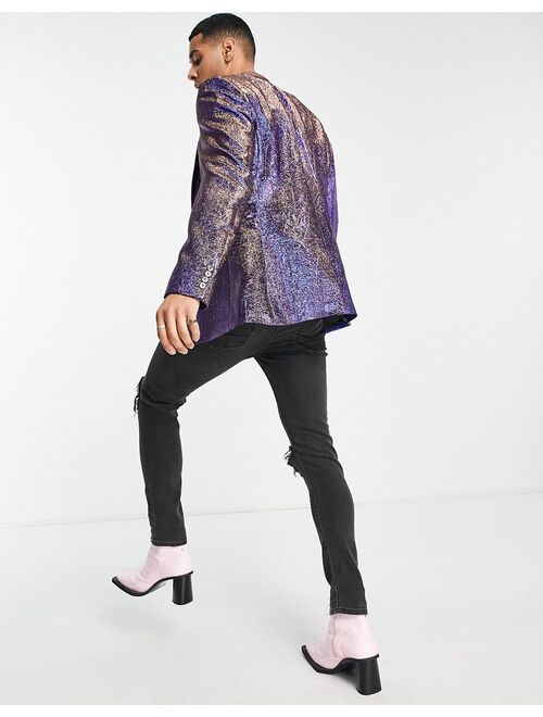 ASOS DESIGN skinny blazer in purple metallic jacquard