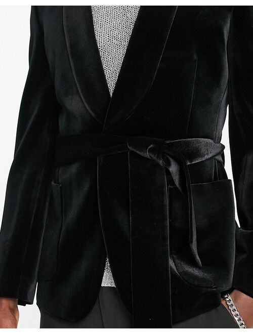 ASOS DESIGN super skinny velvet smoking jacket in black