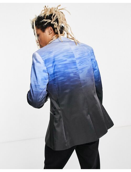 ASOS DESIGN skinny blazer in gradient blue print