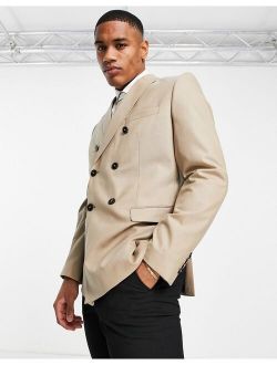 Premium double breasted suit jacket in brown