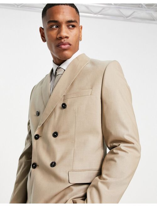 Jack & Jones Premium double breasted suit jacket in brown