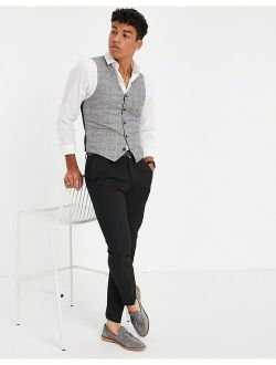 super skinny vest with prince of wales plaid in navy linen mix