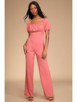 Room for Love Rusty Rose Puff Sleeve Cutout Jumpsuit