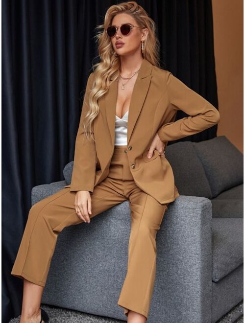Shein Single Breasted Blazer Seam Detail Tailored Pants