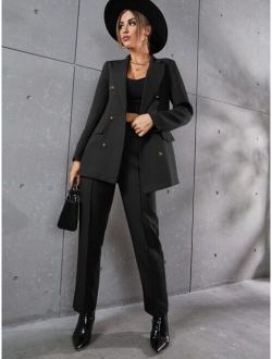 Lapel Neck Double Breasted Blazer Tailored Pants