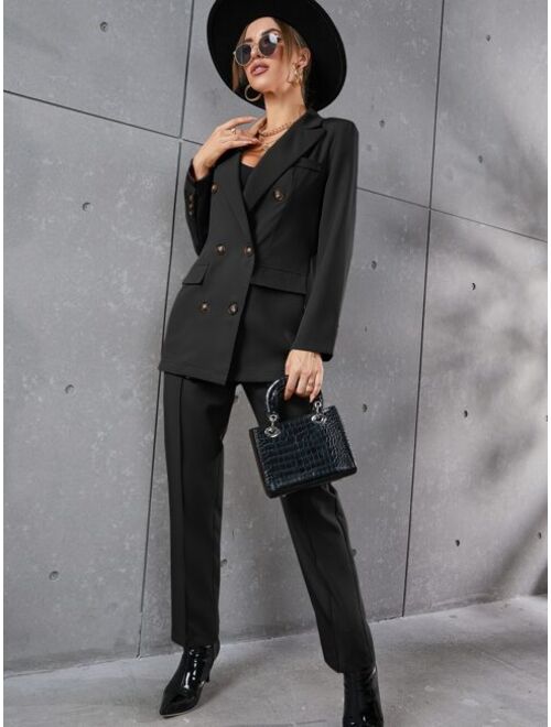 Shein Lapel Neck Double Breasted Blazer Tailored Pants