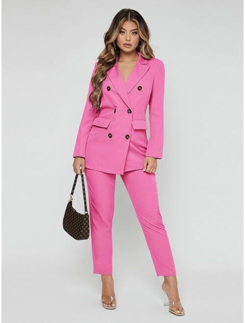 SHEIN Lapel Neck Double Breasted Blazer Pants Suit