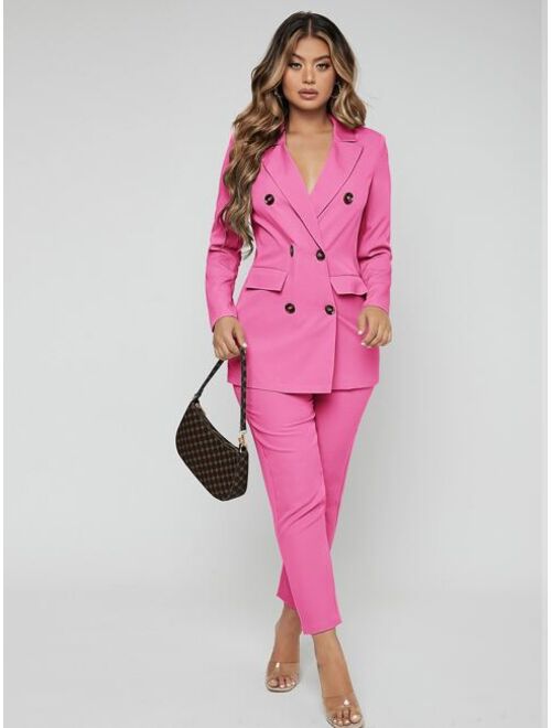 SHEIN Lapel Neck Double Breasted Blazer Pants Suit