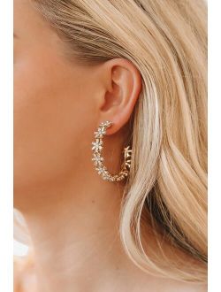 Florals Forever Gold Rhinestone Hoop Earrings