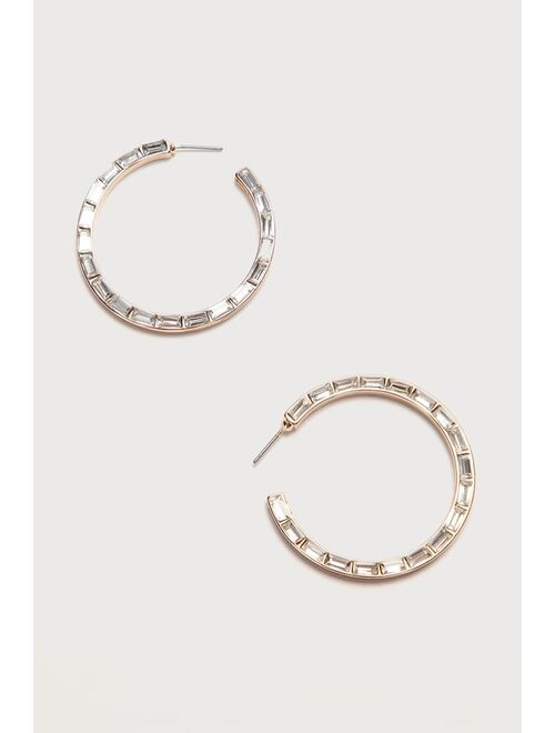 Lulus 8 Other Reasons Kinsley 14KT Gold Rhinestone Hoop Earrings