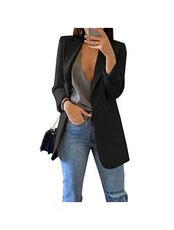 Iaahtye Womens Casual Blazers Open Front Long Sleeve Blazer Collared Slim Work Office Pockets Jackets