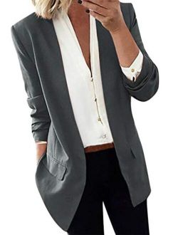 GRASWE Women's Casual Open Front Cardigan Jacket Work Office Blazer Classic Plus Size Blazer Suit