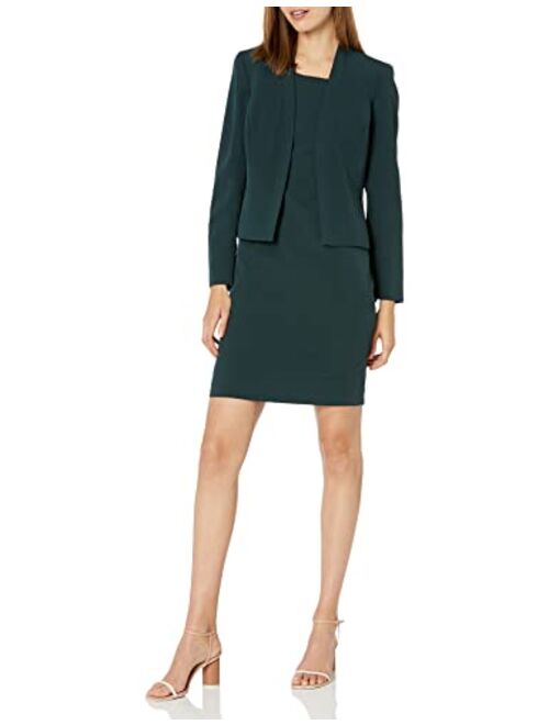 Le Suit Women's Crepe Multi Seamed Cropped Jacket and Sheath Dress
