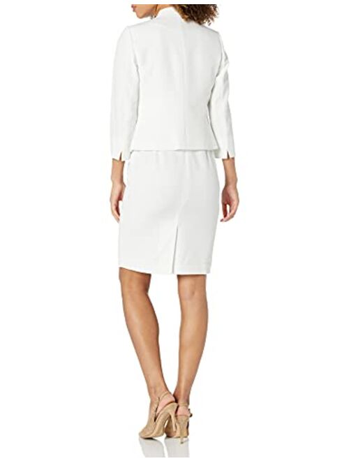 Le Suit Women's Open Front Jacket with Sleeveless Fit and Flare Dress Stretch Crepe Suit
