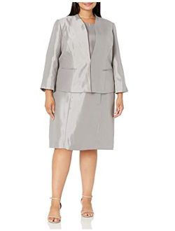 Women's Plus Size Stand Collar Fly Away Shiny Jacket with Sheath Dress