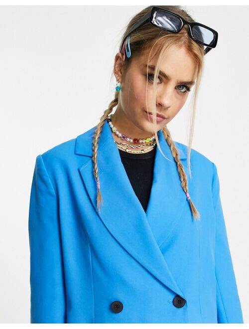 Pull&Bear cropped blazer in electric blue