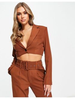 Aria Cove cropped blazer in brown - part of a set
