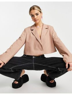 Noisy May tailored cropped blazer in camel