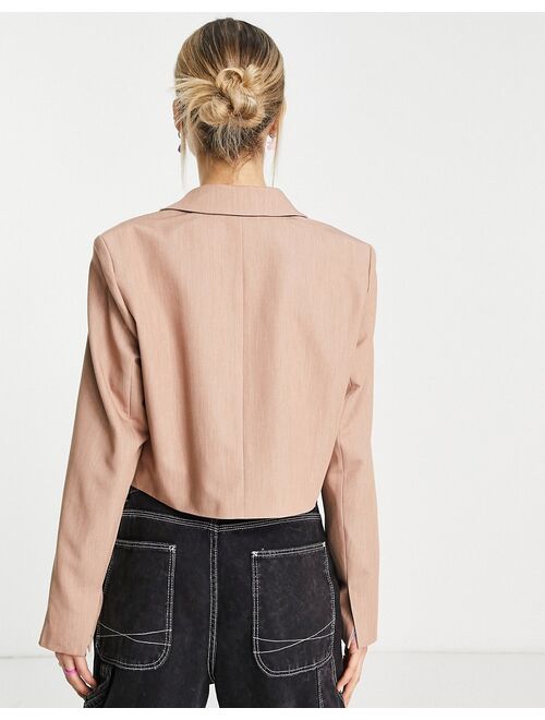Noisy May tailored cropped blazer in camel