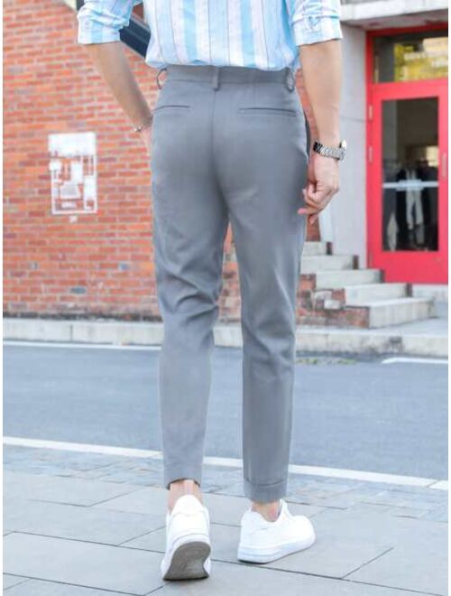 Shein Men Fold Pleated Detail Slant Pocket Suit Pants