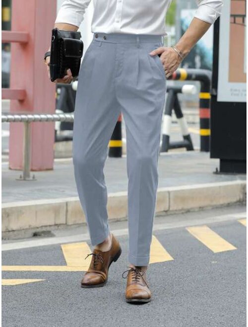 Shein Men Fold Pleated Detail Slant Pocket Suit Pants