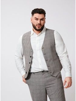 Extended Sizes Men Plaid Button Front Vest Blazer