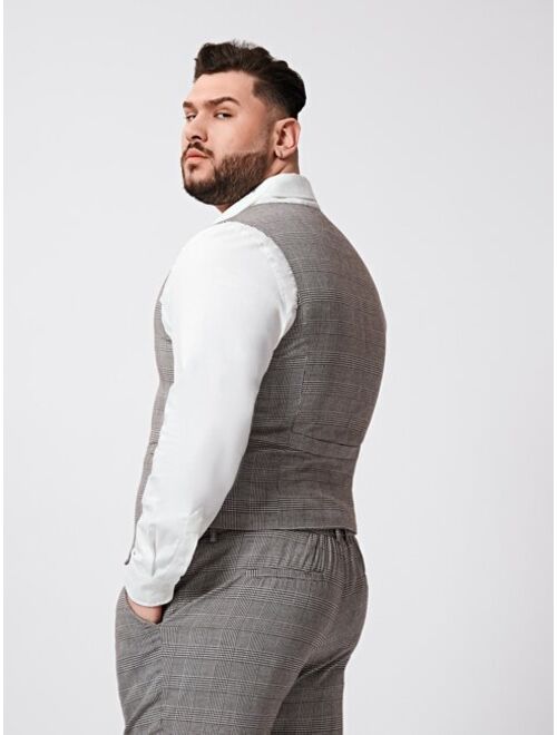 SHEIN Extended Sizes Men Plaid Button Front Vest Blazer