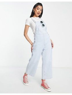 cropped wide leg denim overalls in light wash