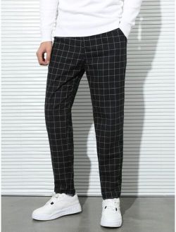 Men Grid Print Suit Pants